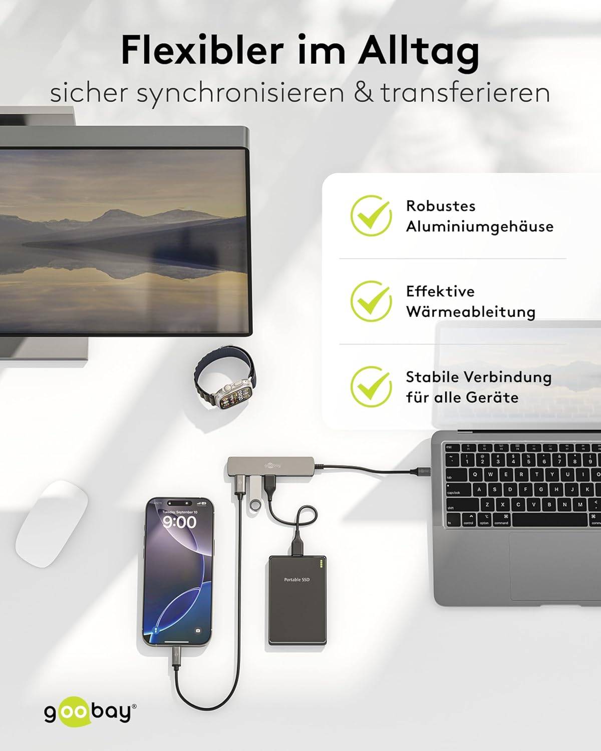 Goobay 74159 USB-C Adapter Multiport Slim USB-C Hub auf 2x USB-C & 2x USB-A, 4 Ports, 5Gbit/s, Aluminium-6
