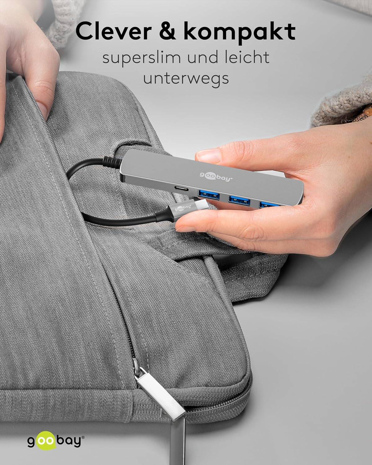Goobay 74159 USB-C Adapter Multiport Slim USB-C Hub auf 2x USB-C & 2x USB-A, 4 Ports, 5Gbit/s, Aluminium-4
