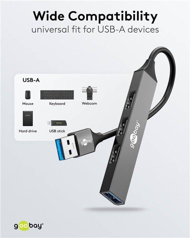 Goobay 74456 USB-A Adapter Multiport Slim USB-A Hub auf 4x USB-A, 4 Ports USB Hub, 5Gbit/s, Aluminium-5