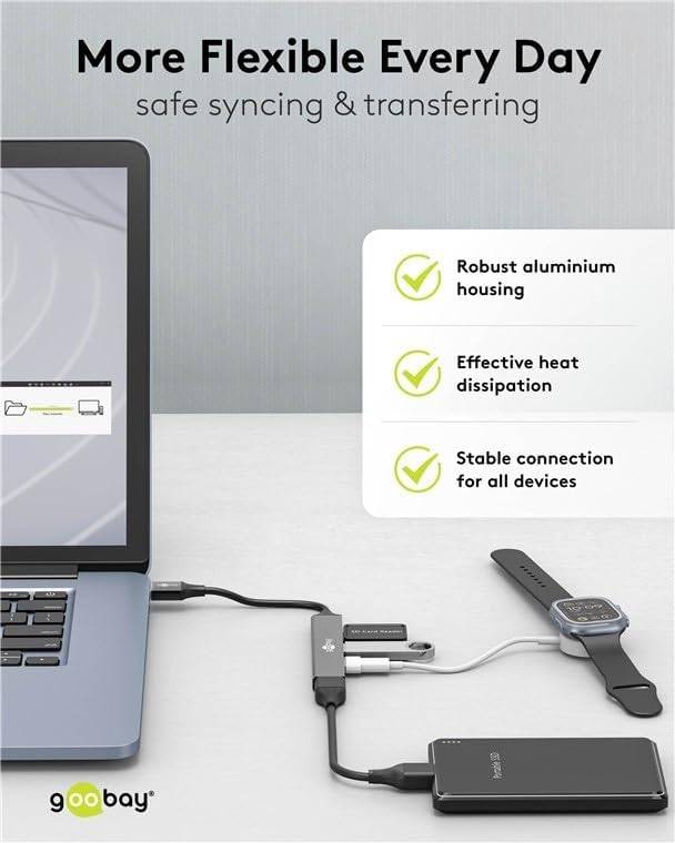 Goobay 74456 USB-A Adapter Multiport Slim USB-A Hub auf 4x USB-A, 4 Ports USB Hub, 5Gbit/s, Aluminium-6