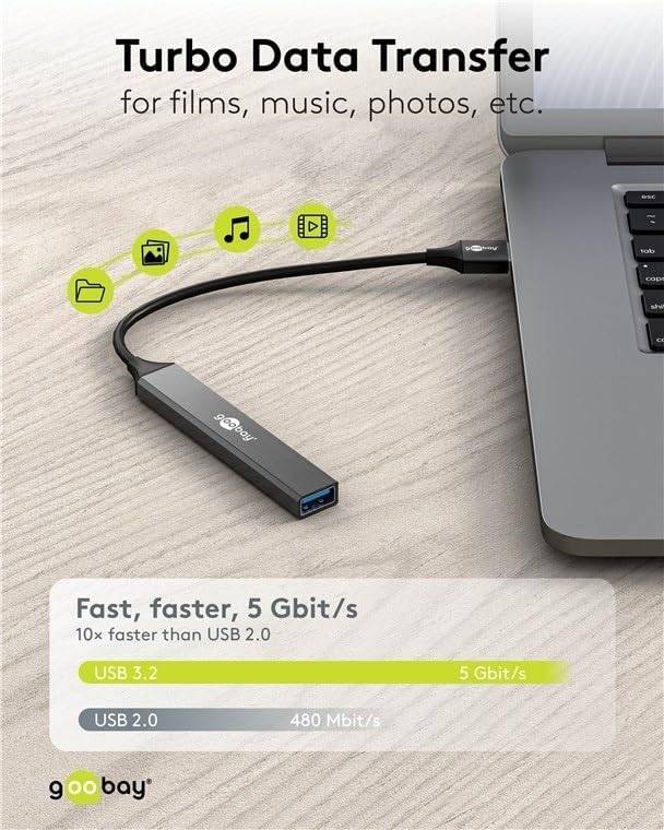 Goobay 74456 USB-A Adapter Multiport Slim USB-A Hub auf 4x USB-A, 4 Ports USB Hub, 5Gbit/s, Aluminium-4
