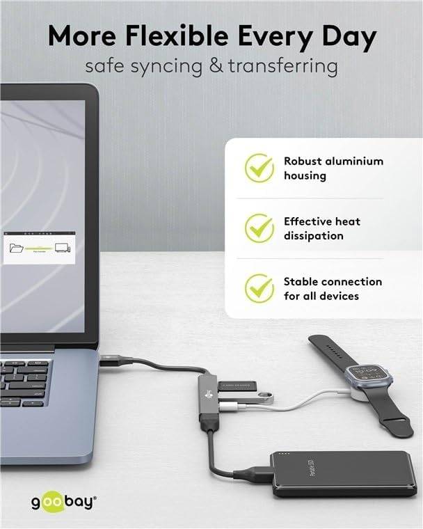 Goobay 74458 USB-A Adapter Multiport Slim USB-A Hub auf 1x USB-C & 3x USB-A, 4 Ports, 5Gbit/s, Aluminium-5