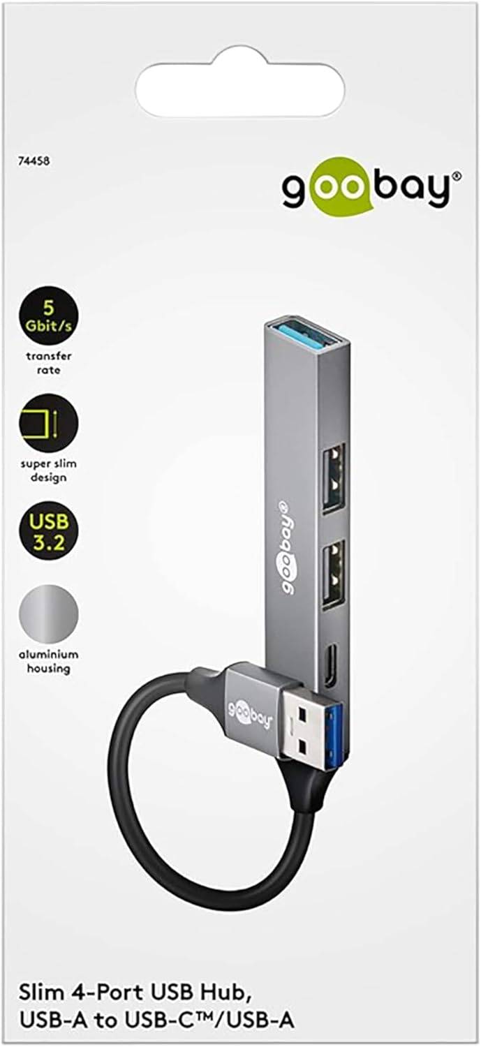 Goobay 74458 USB-A Adapter Multiport Slim USB-A Hub auf 1x USB-C & 3x USB-A, 4 Ports, 5Gbit/s, Aluminium-6