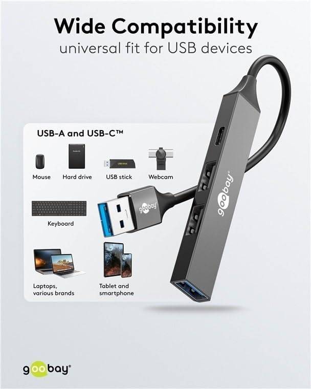 Goobay 74458 USB-A Adapter Multiport Slim USB-A Hub auf 1x USB-C & 3x USB-A, 4 Ports, 5Gbit/s, Aluminium-4
