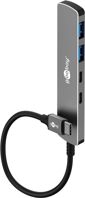 Goobay 74159 USB-C Adapter Multiport Slim USB-C Hub auf 2x USB-C & 2x USB-A, 4 Ports, 5Gbit/s, Aluminium