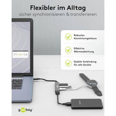 Goobay 74457 USB-C Adapter Multiport Slim USB-C Hub auf 4x USB-A, 4 Ports USB Hub, 5Gbit/s, Aluminium-6
