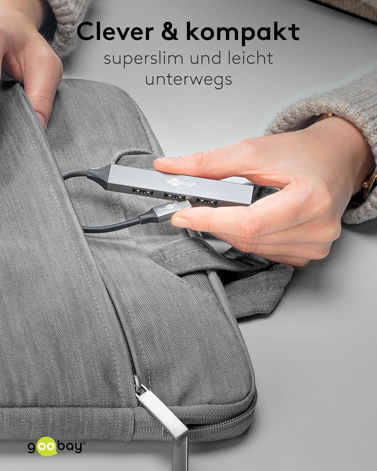 Goobay 74457 USB-C Adapter Multiport Slim USB-C Hub auf 4x USB-A, 4 Ports USB Hub, 5Gbit/s, Aluminium-3