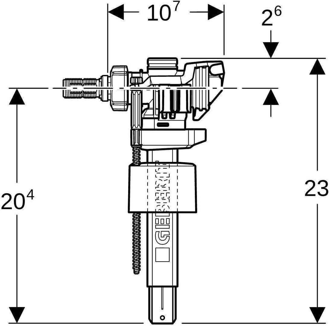 Geberit Füllventil Typ 383 Wasseranschluss seitlich 3/8", Nippel aus Messing, für Aufputzspülkasten-1