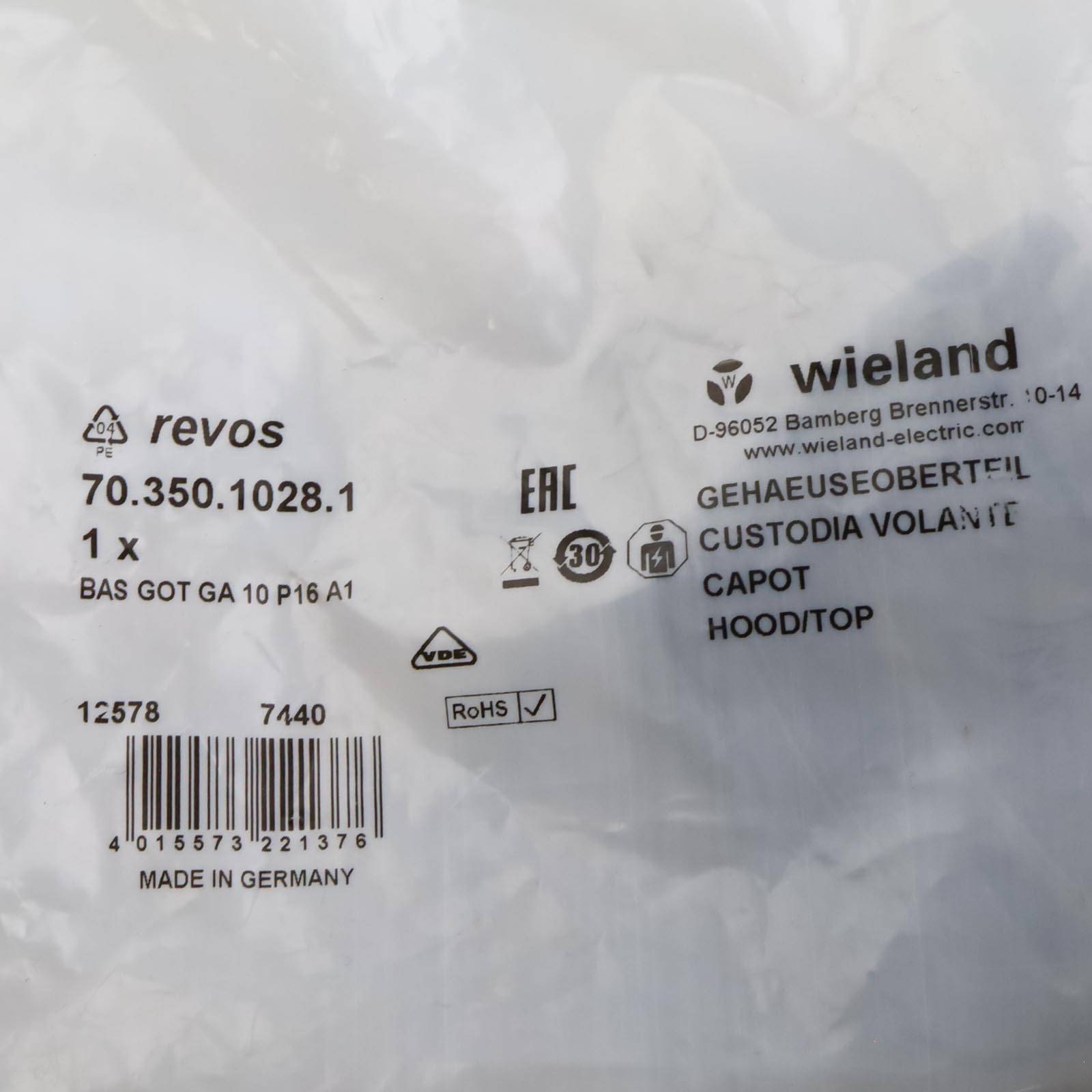 Wieland Gehäuseoberteil BAS GOT GA 10 P16 A1 70.350.1028.1 OVP-1
