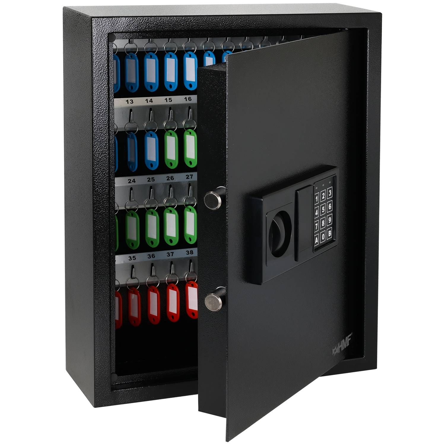 HMF Schlüsseltresor mit Zahlencode, Schlüsselsafe mit Elektronikschloss, 71 Haken, 46 x 36 x 12 cm, Schwarz-0