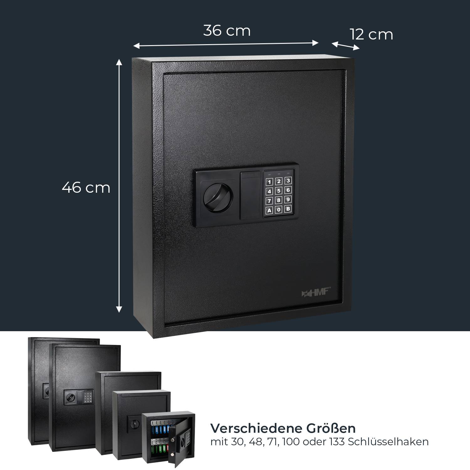 HMF Schlüsseltresor mit Zahlencode, Schlüsselsafe mit Elektronikschloss, 71 Haken, 46 x 36 x 12 cm, Schwarz-4