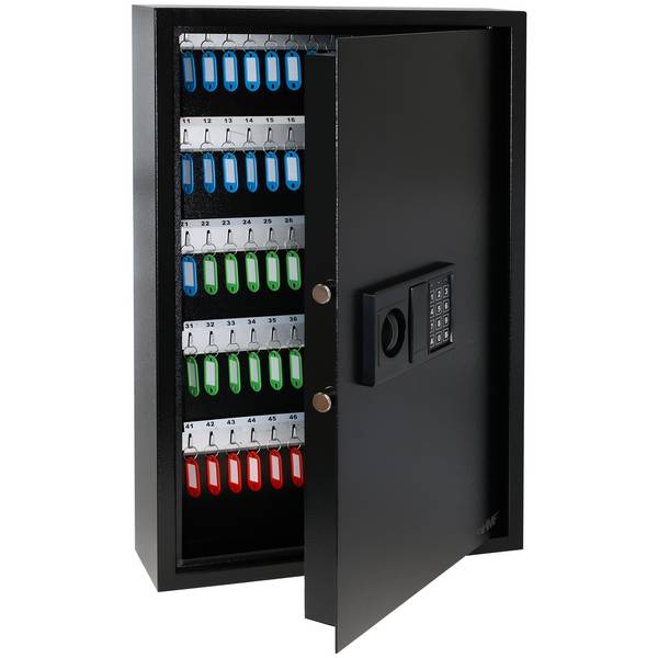 HMF Schlüsseltresor mit Zahlencode, Schlüsselsafe mit Elektronikschloss, 100 Haken, 66,5 x 43 x 13 cm, Schwarz