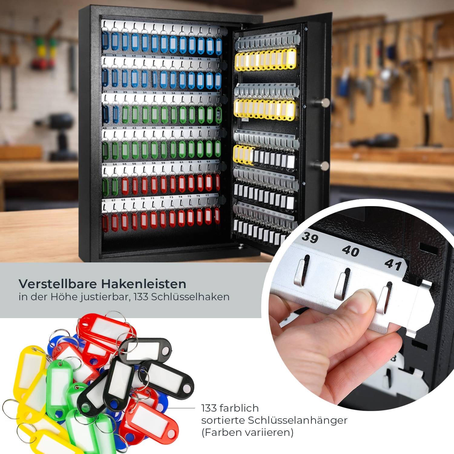 HMF Schlüsseltresor mit Zahlencode, Schlüsselsafe mit Elektronikschloss, 133 Haken, 66,5 x 43 x 13 cm, Anthrazit-2