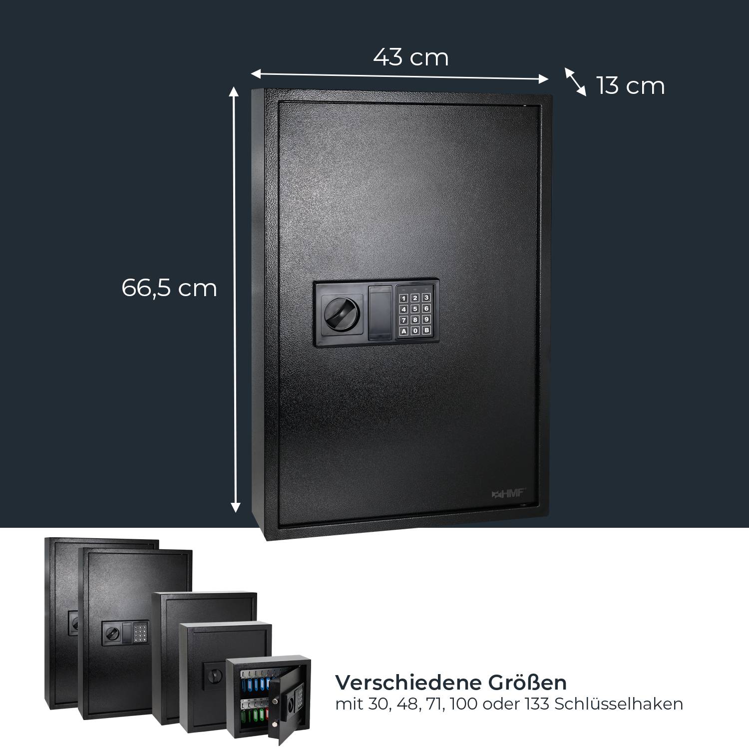HMF Schlüsseltresor mit Zahlencode, Schlüsselsafe mit Elektronikschloss, 133 Haken, 66,5 x 43 x 13 cm, Anthrazit-4