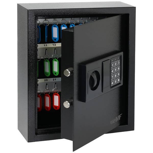 HMF Schlüsseltresor mit Zahlencode, Schlüsselsafe mit Elektronikschloss, 48 Haken, 36 x 30 x 10 cm, Schwarz