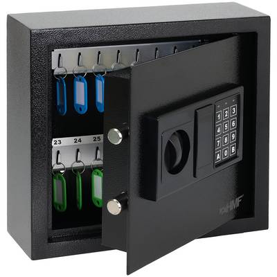 HMF Schlüsseltresor mit Zahlencode, Schlüsselsafe mit Elektronikschloss, 30 Haken, 30 x 28 x 10 cm, Schwarz-0