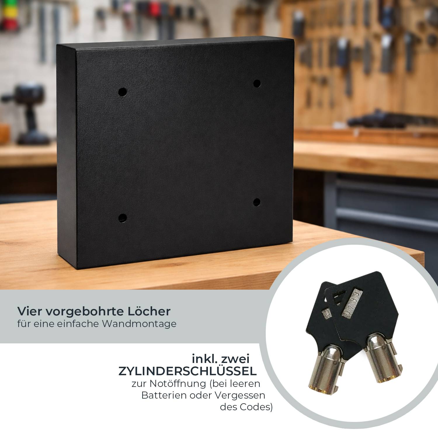 HMF Schlüsseltresor mit Zahlencode, Schlüsselsafe mit Elektronikschloss, 30 Haken, 30 x 28 x 10 cm, Schwarz-3