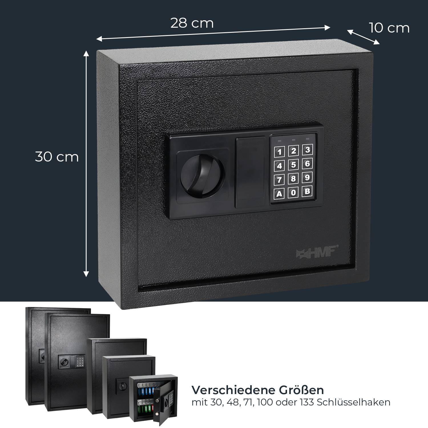 HMF Schlüsseltresor mit Zahlencode, Schlüsselsafe mit Elektronikschloss, 30 Haken, 30 x 28 x 10 cm, Schwarz-4