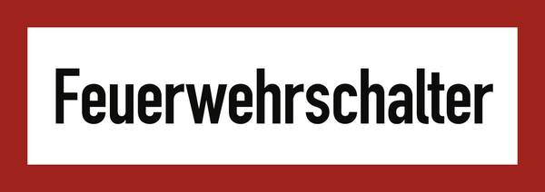 Schild Feuerwehrschalter, Alu, 297x105 mm