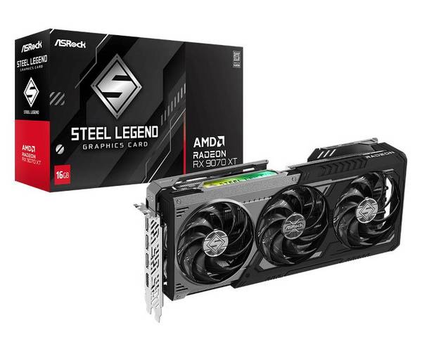 ASRock VGA AMD Radeon RX 9070 XT Steel Legend Dark 16GB - RX 9070 XT - 16GB GDDR6 - 3xDP - 1xH