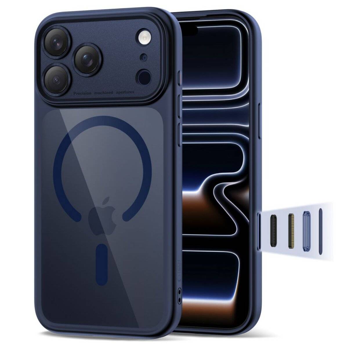 Tech-Protect Magpeak CC Hybrid-Hülle kompatibel mit iPhone 17 Pro mit integriertem Magnetring – Klares Marineblau-0