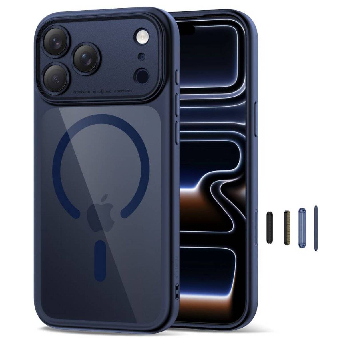 Tech-Protect Magpeak CC Hybrid-Hülle kompatibel mit iPhone 17 Pro mit integriertem Magnetring – Klares Marineblau-1
