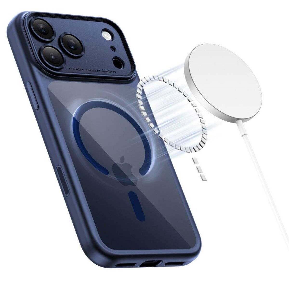 Tech-Protect Magpeak CC Hybrid-Hülle kompatibel mit iPhone 17 Pro mit integriertem Magnetring – Klares Marineblau-2