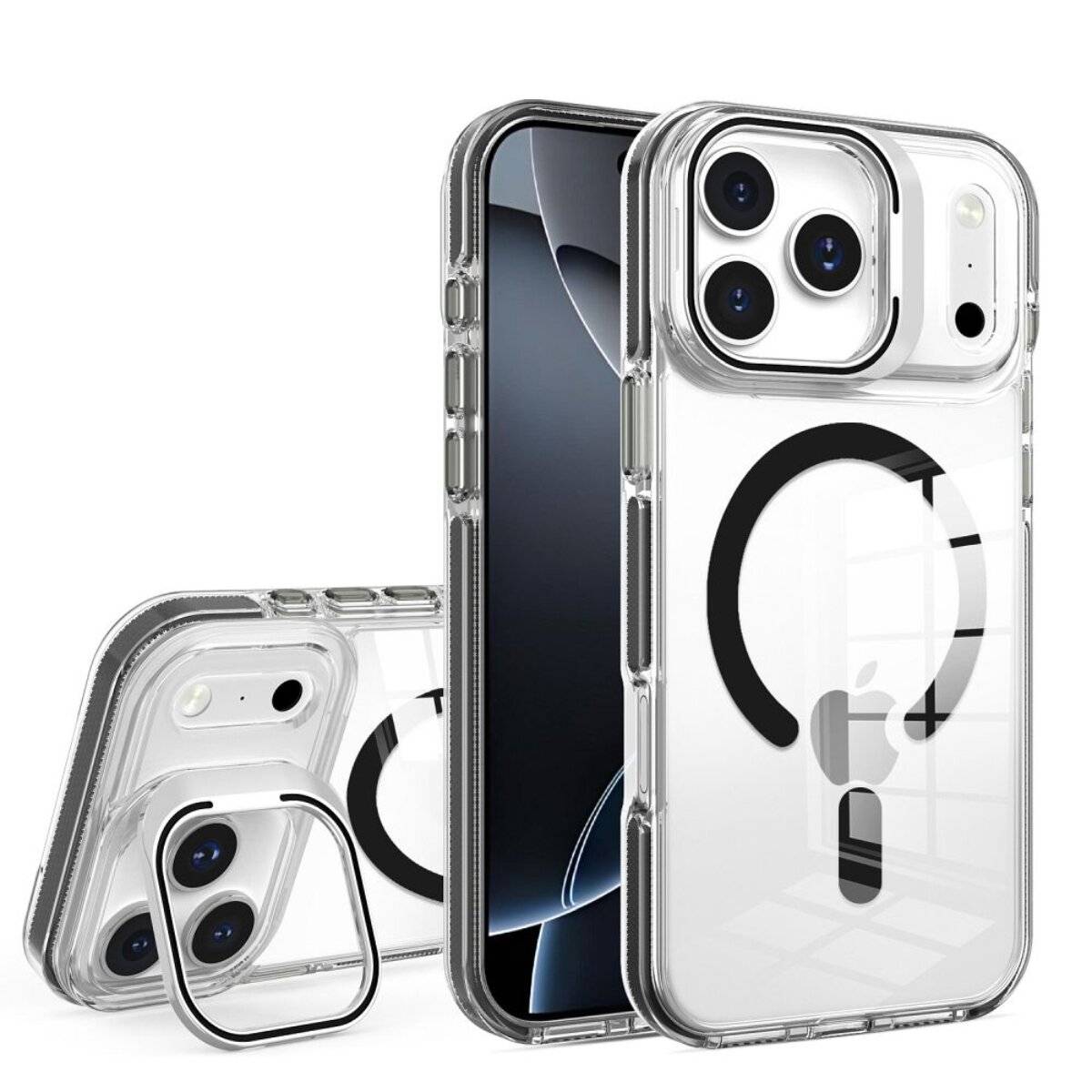 Lens Mag Cover Magnet Hülle Transparent Schwarz Kompatibel mit iPhone 17 Pro Max-1
