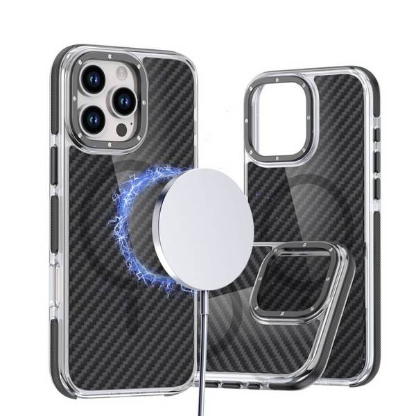 Fiber Case Magnet Hülle Transparent Schwarz Kompatibel mit iPhone 17 Pro
