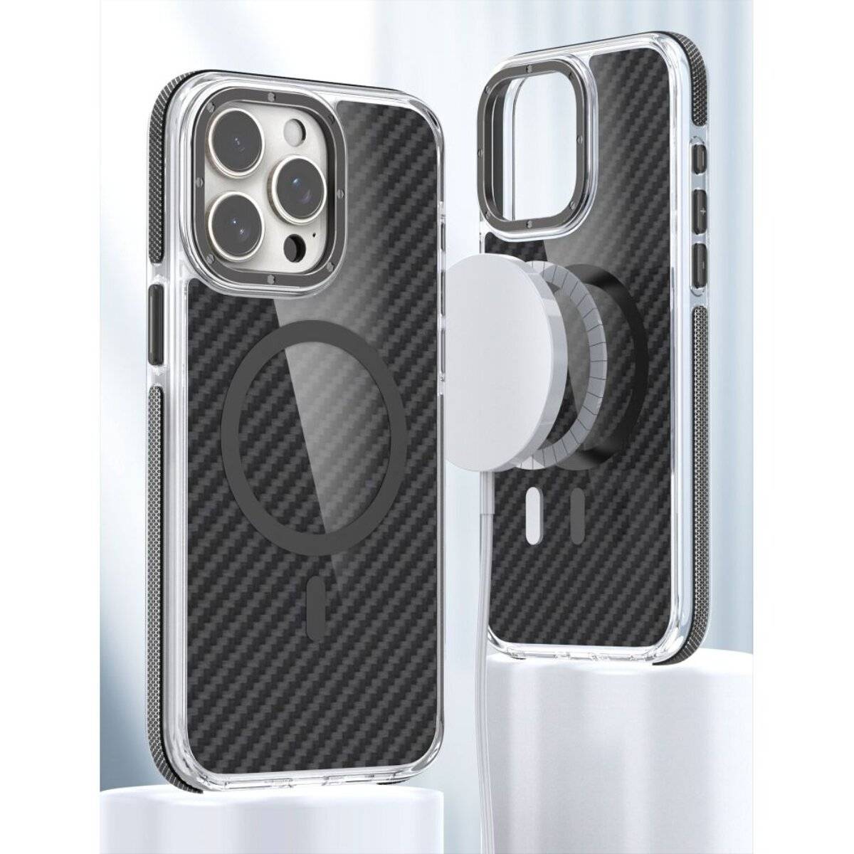 Fiber Case Magnet Hülle Transparent Schwarz Kompatibel mit iPhone 17 Pro-1