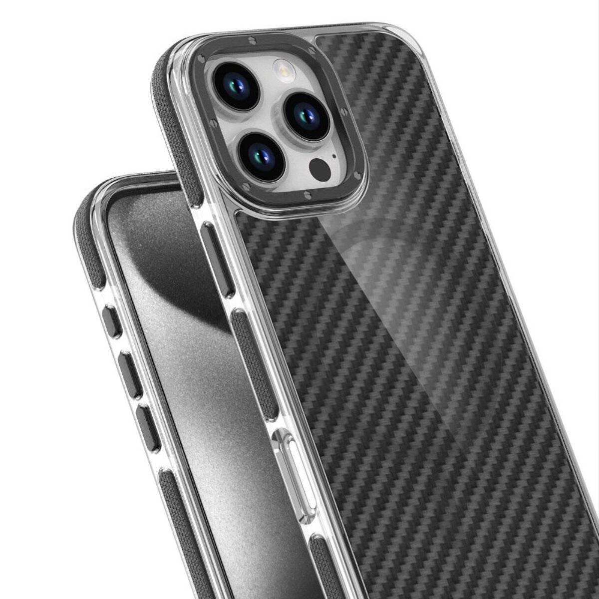 Fiber Case Magnet Hülle Transparent Schwarz Kompatibel mit iPhone 17 Pro-2