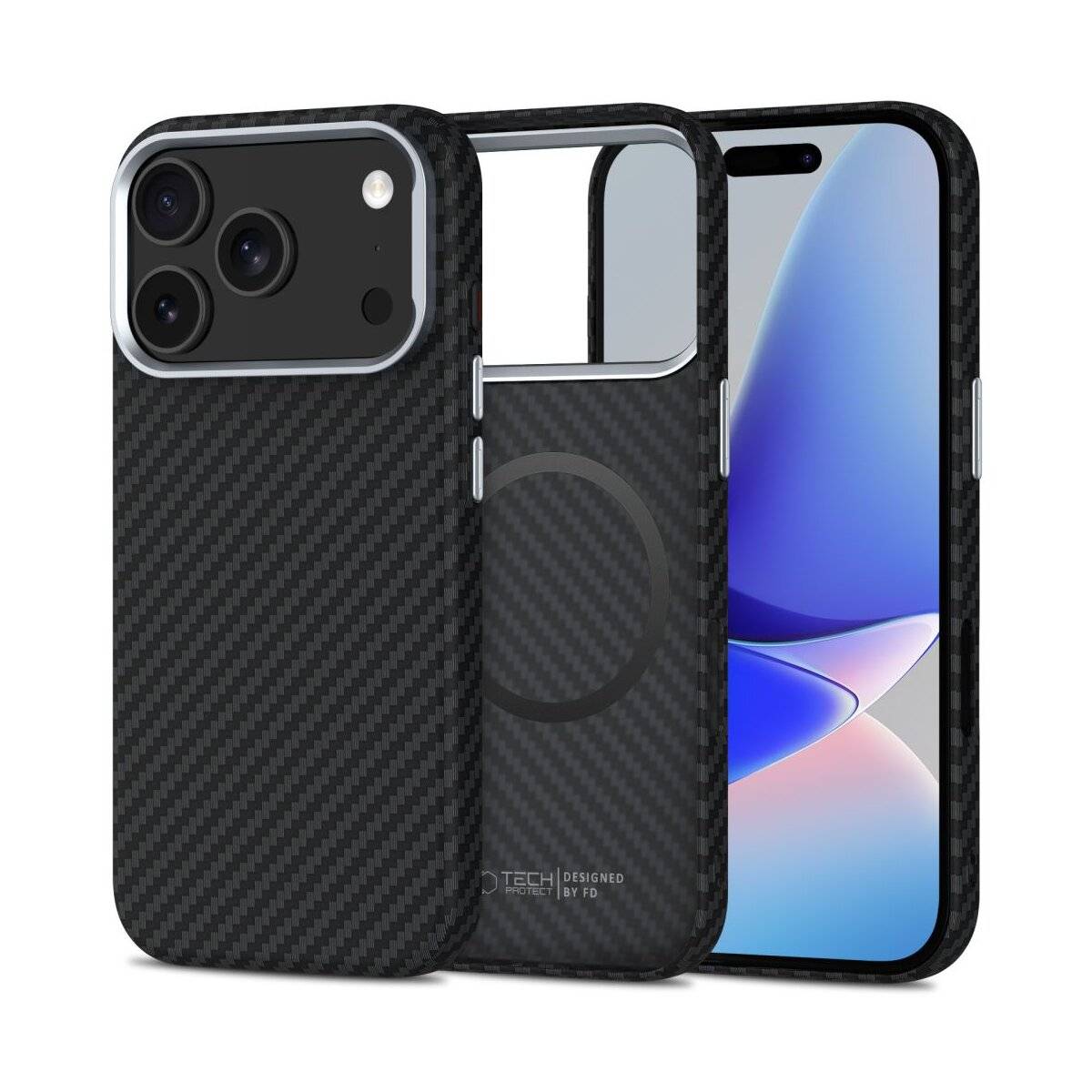 TechProtect Ion Carbon magnetisch Hülle Kompatibel mit iPhone 17 Pro Schwarz und Silber-0