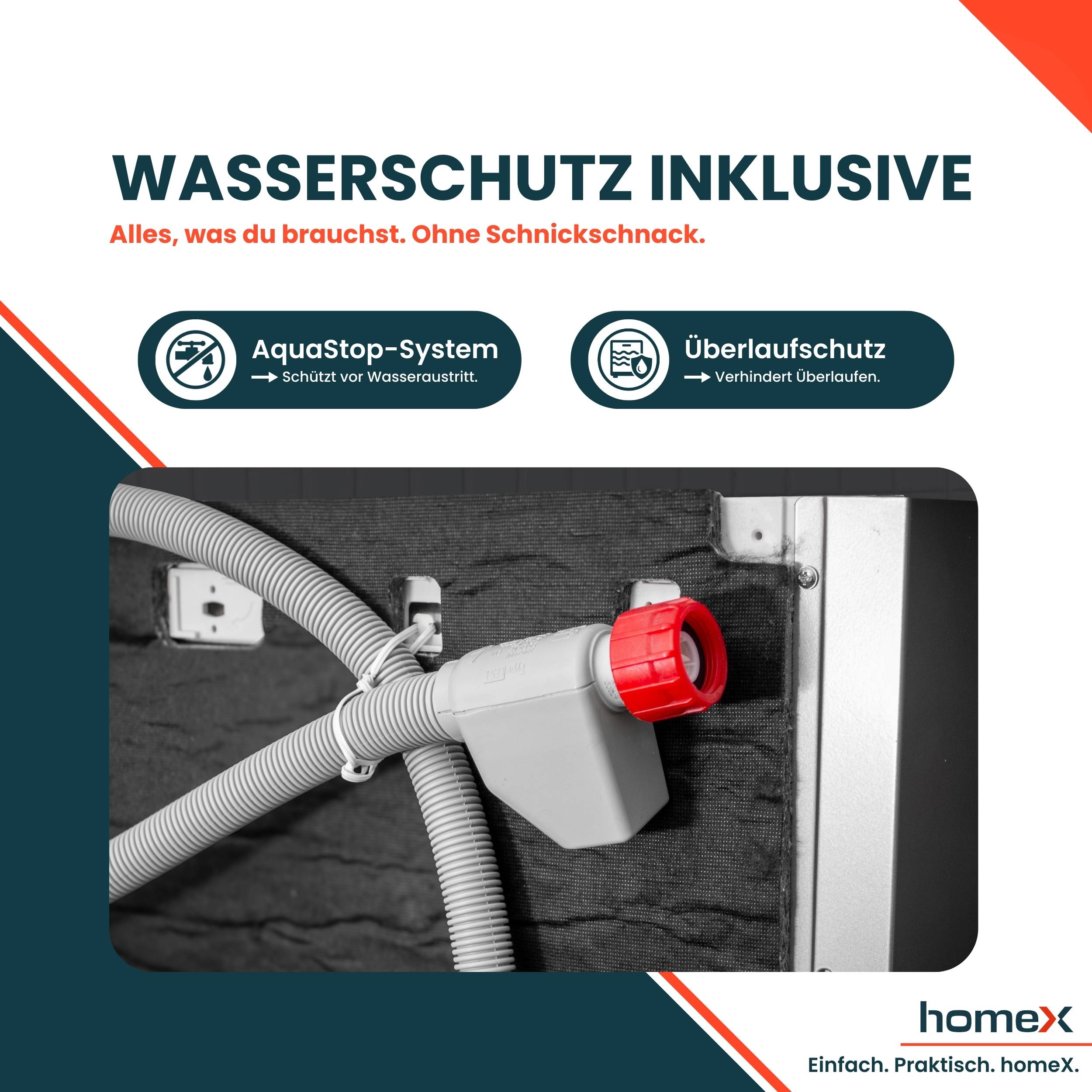 homeX Geschirrspüler 60 cm, Einbau Spülmaschine teilintegrierbar - 14 Maßgedecke, 7 Programme, AquaStop, DWSI601444C-3