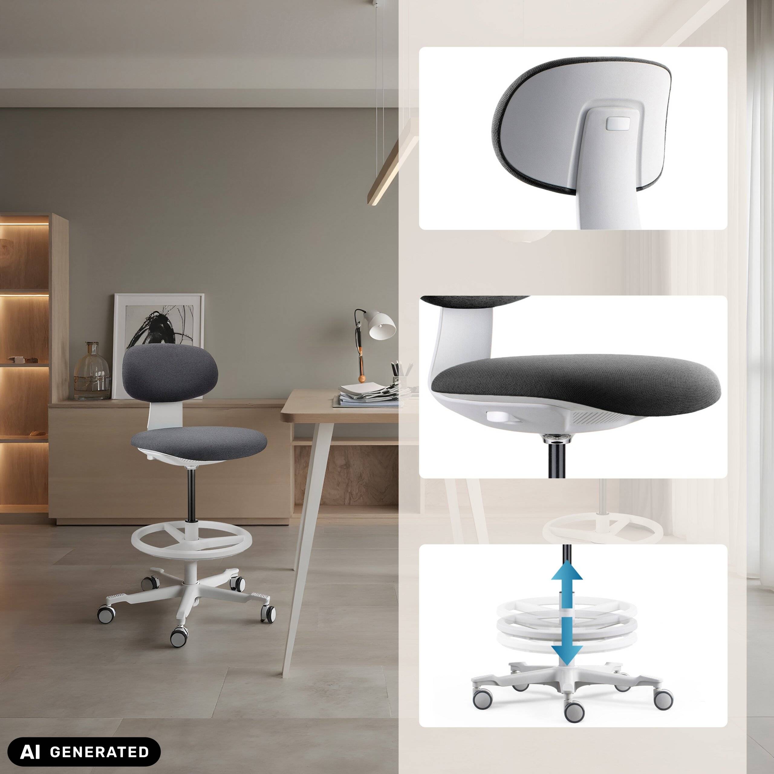 Arbeitsstuhl Counterstuhl WORK MF2 W Sitz Stoff Rücken Stoff dunkelgrau hjh OFFICE-4
