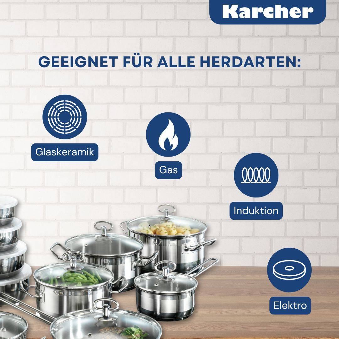 Karcher Topfset Jasmin (Edelstahl, 20-teilig, inkl. Glasdeckel und Edelstahl Schüssel Set, Induktion)-3