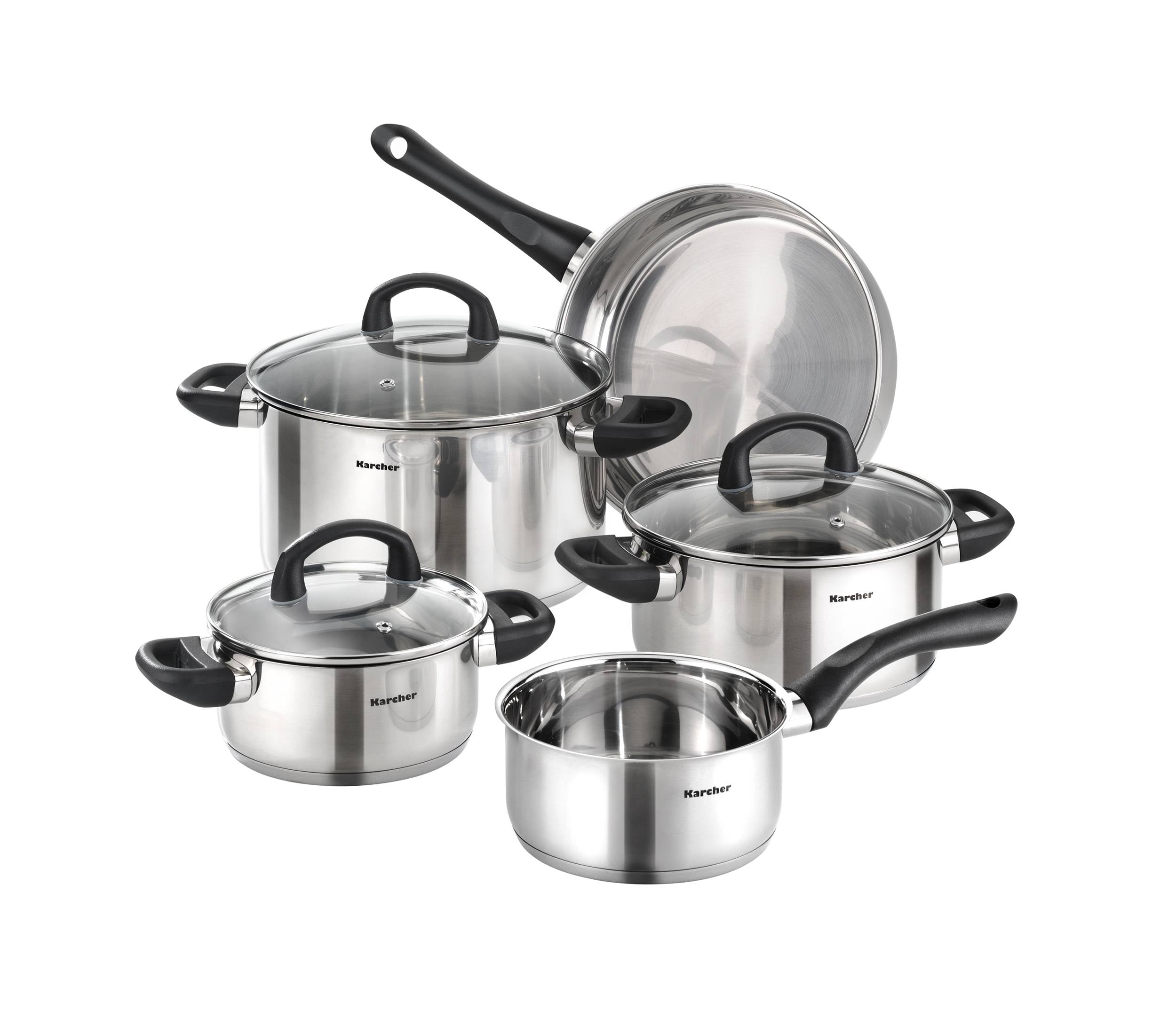 Karcher Topfset Mia aus Edelstahl, Induktion, Töpfe mit Glasdeckel / Pfanne / Stielkasserolle, 5-teilig-0