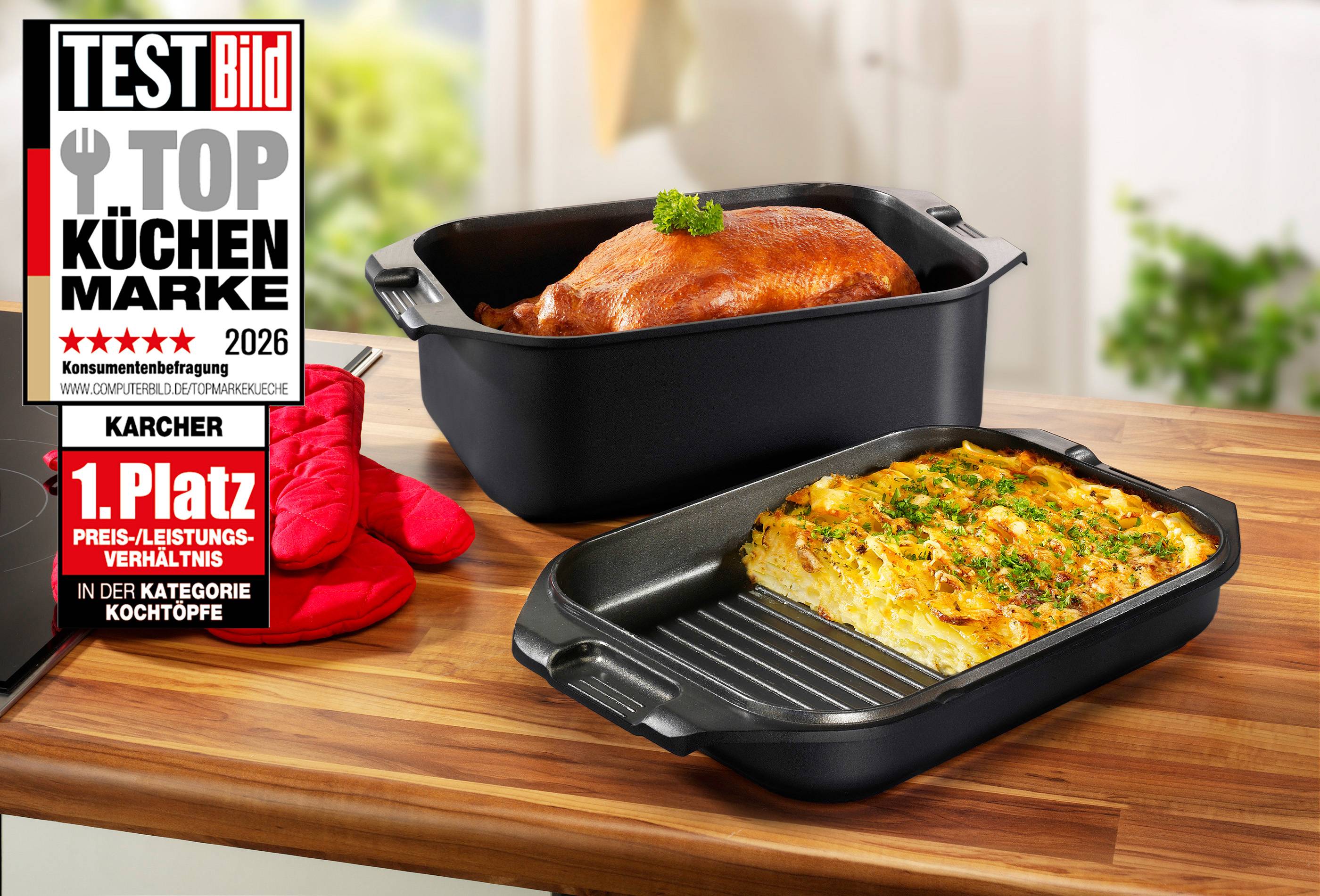 Karcher Bräter 2in1 (Aluguss, 8,7 Liter, Induktion, inkl. Deckel und Topfhandschuhen) schwarz-1