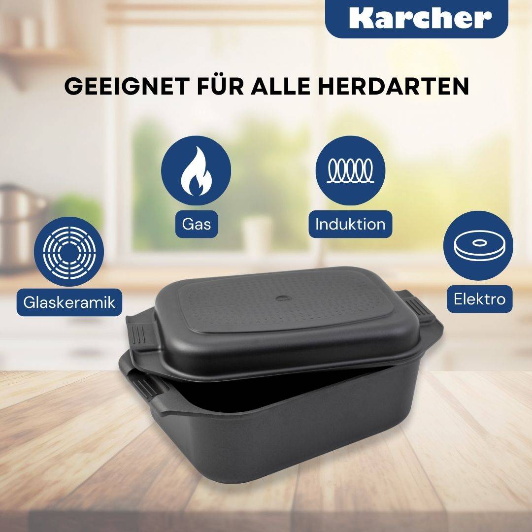 Karcher Bräter 2in1 (Aluguss, 8,7 Liter, Induktion, inkl. Deckel und Topfhandschuhen) schwarz-3