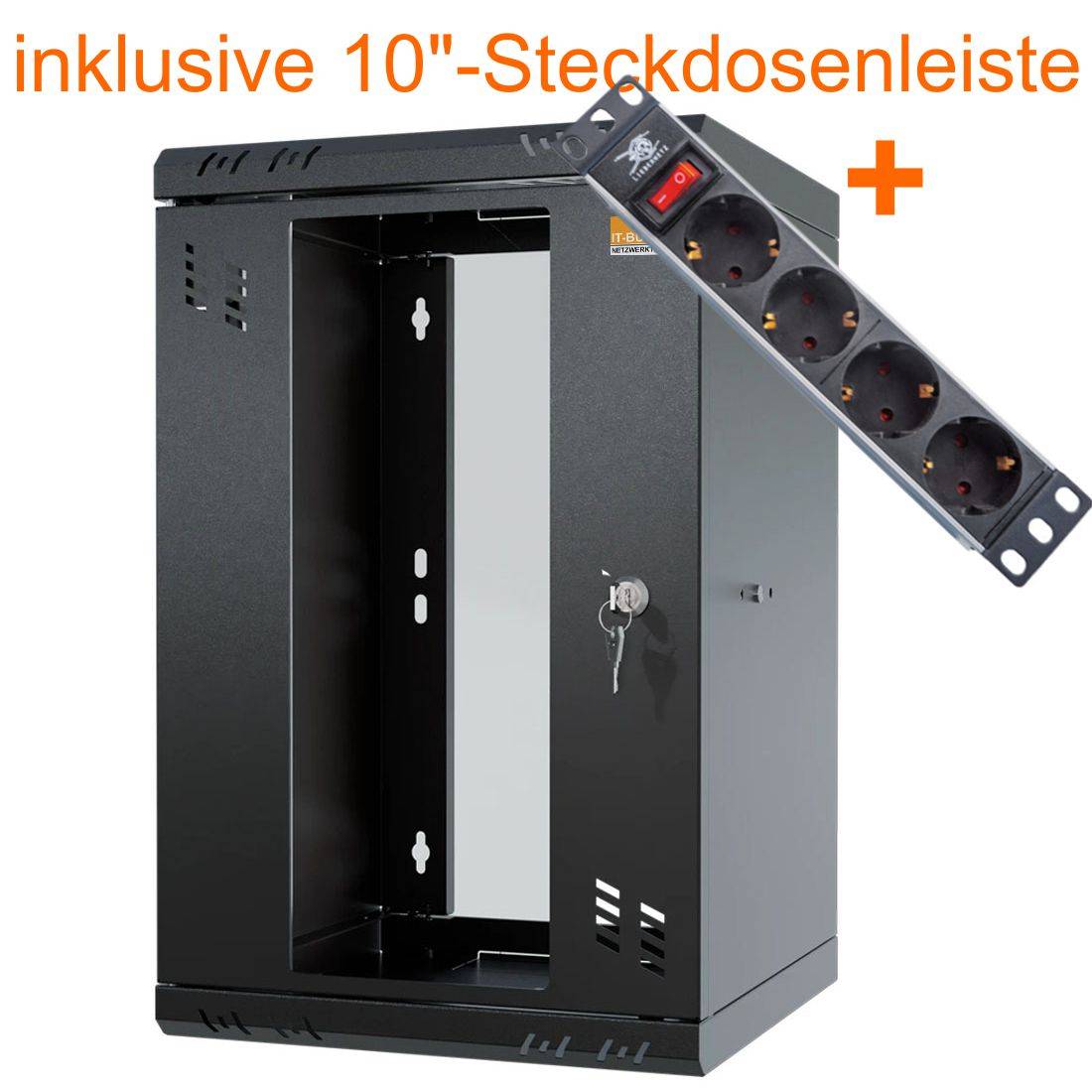 10 Zoll Netzwerkschrank 9 HE Wandgehäuse 300 mm Tiefe Sichttür Schloss schwarz für kleine Datennetz Heimnetz Rack Switch-0