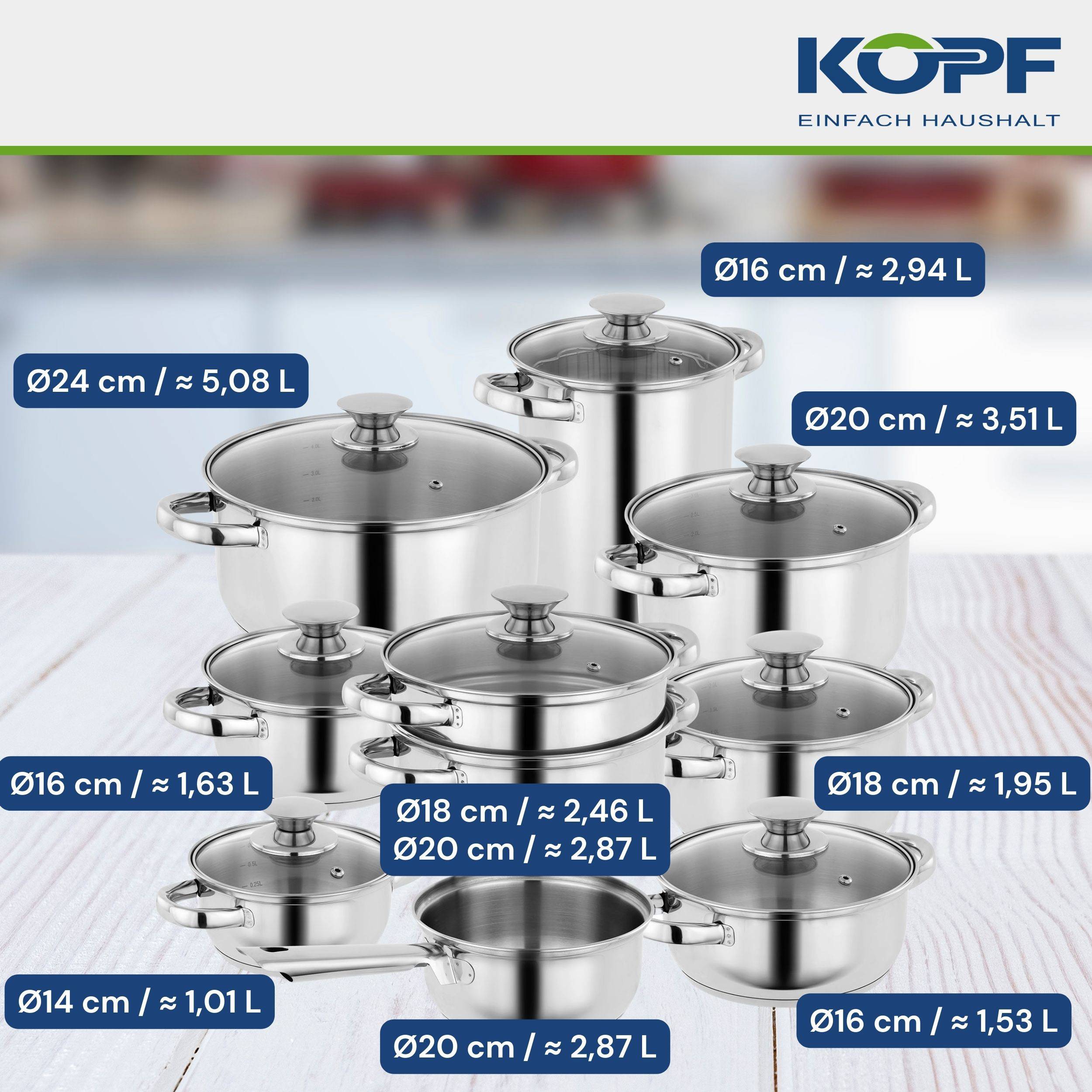 KOPF Topfset Janina (19-teilig, aus Edelstahl, Induktion)-2