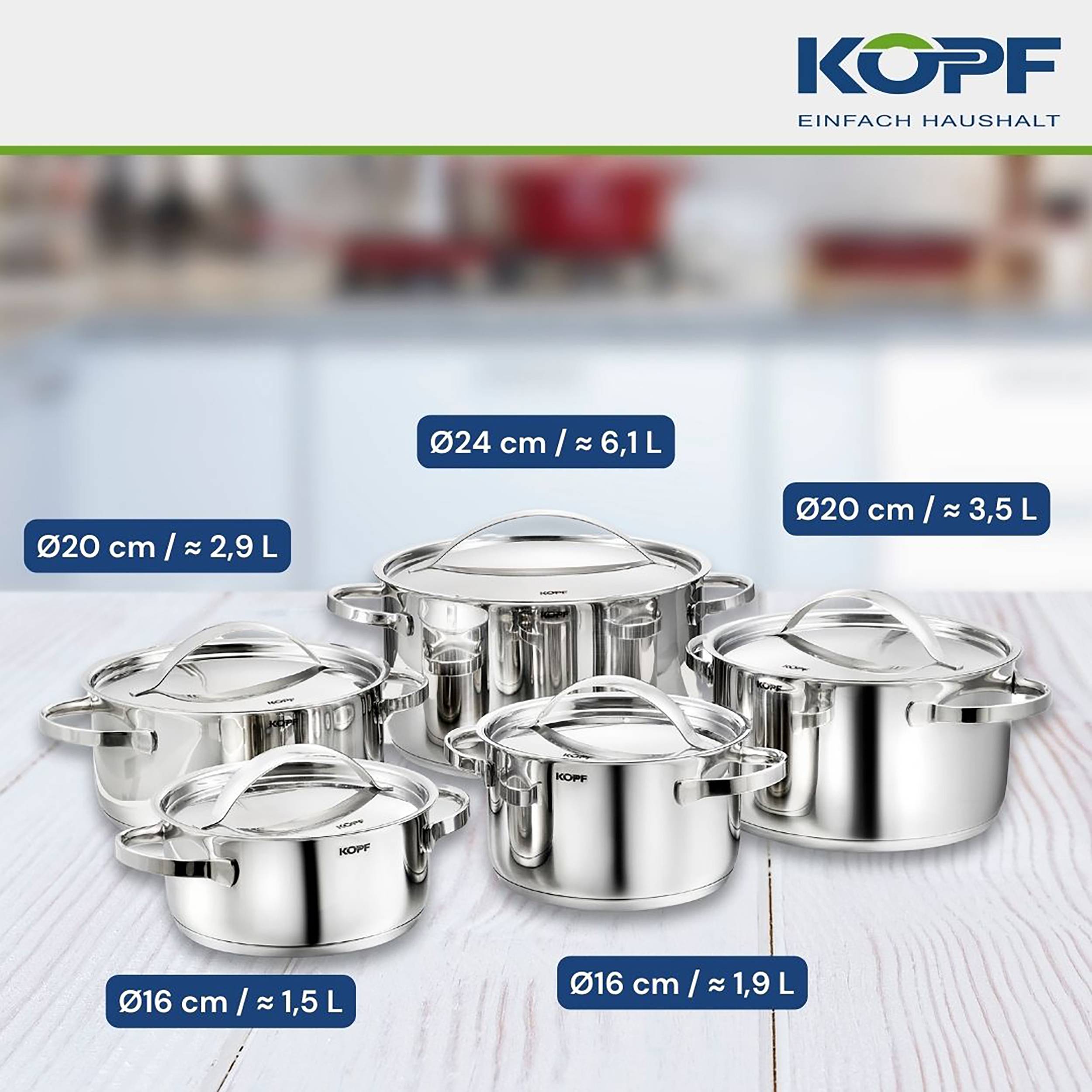 Kopf Topfset Stilo (Edelstahl, 10-teilig, inkl. 5 Deckel, Induktion)-1