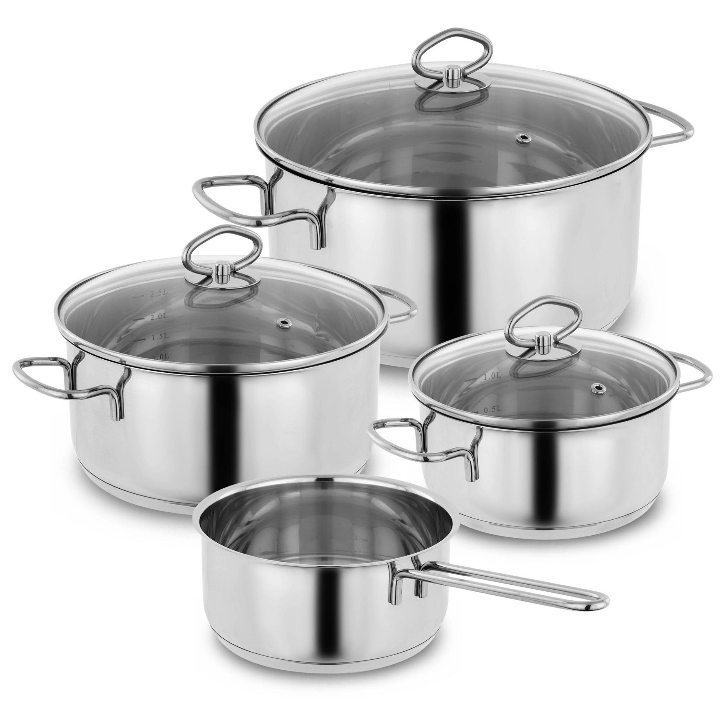 Kopf Topfset Merkur (Edelstahl, Induktion, 4-teilig, mit Schüttrand, Literskala und Glasdeckel)-0