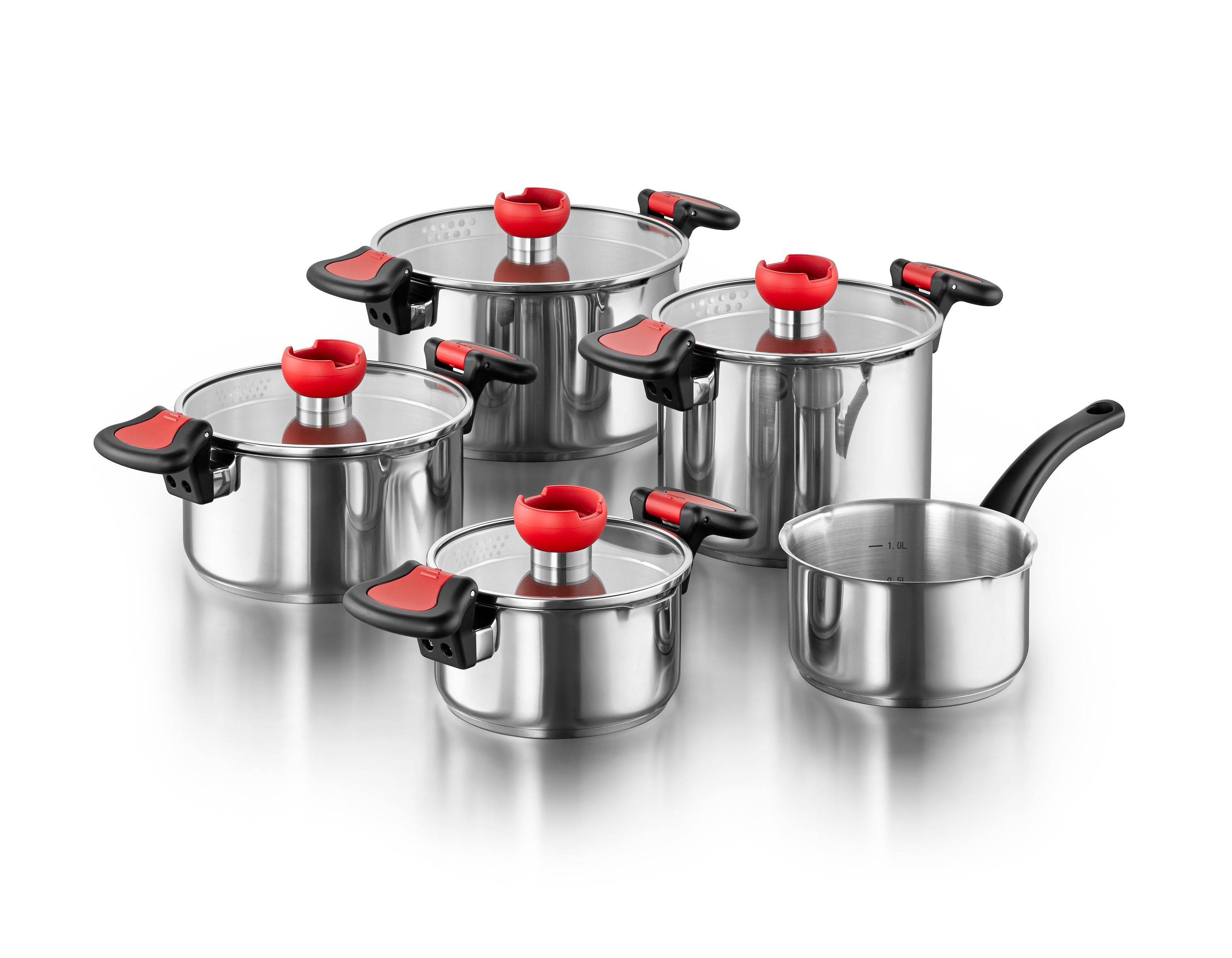 KOPF Topfset Nelo aus Edelstahl, Induktion, Kochtopfset mit intelligenter Abgießhilfe, 9-teilig-0