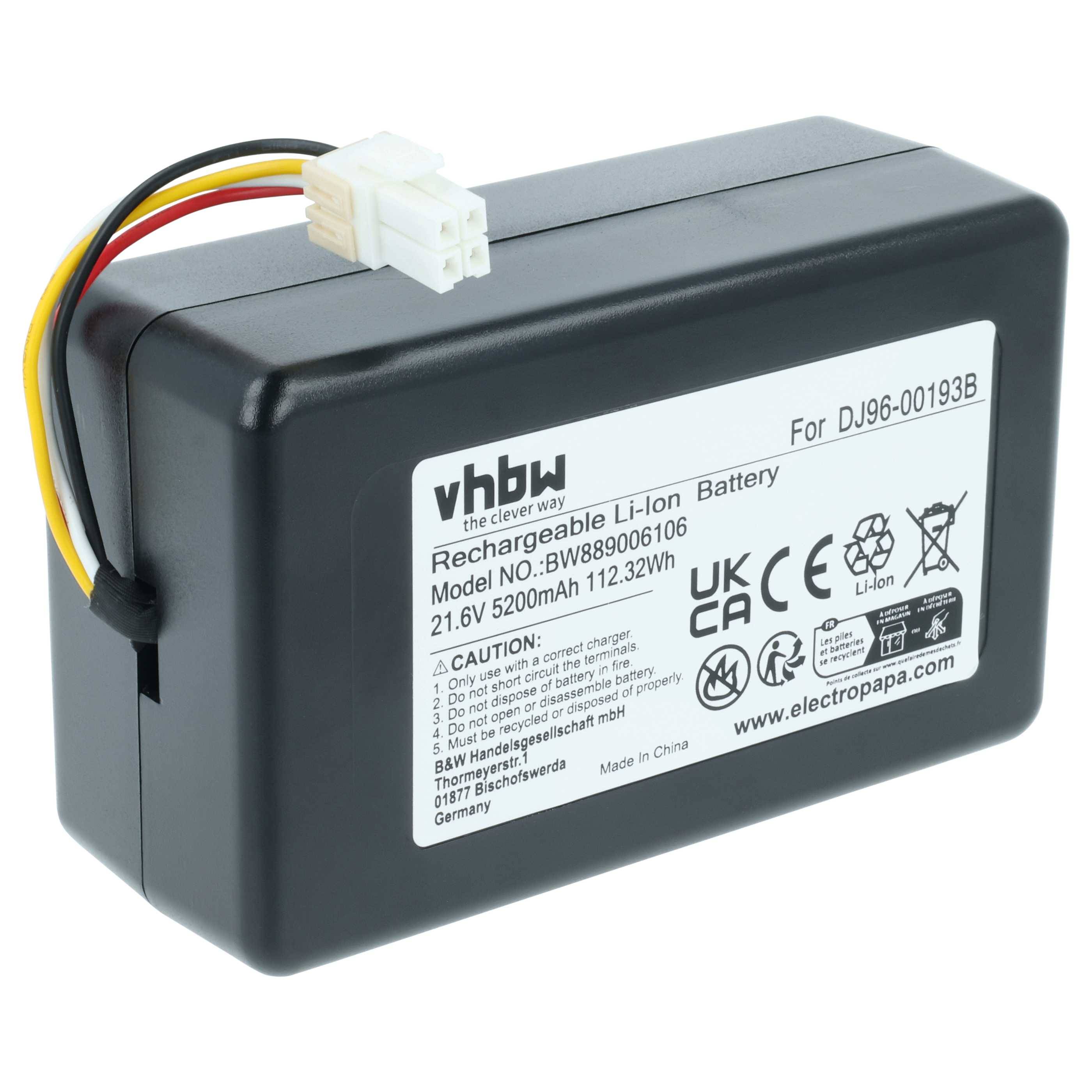 vhbw Akku kompatibel mit Samsung Powerbot VR1AM7010U5/AA | VR1AM7040W9/AA, VR1AM7010UW/AA Saugroboter (5,2 Ah, 21,6 V-0