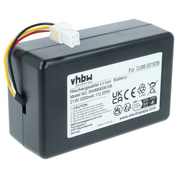 vhbw Akku kompatibel mit Samsung Powerbot VR1AM7010U5/AA | VR1AM7040W9/AA, VR1AM7010UW/AA Saugroboter (5,2 Ah, 21,6 V