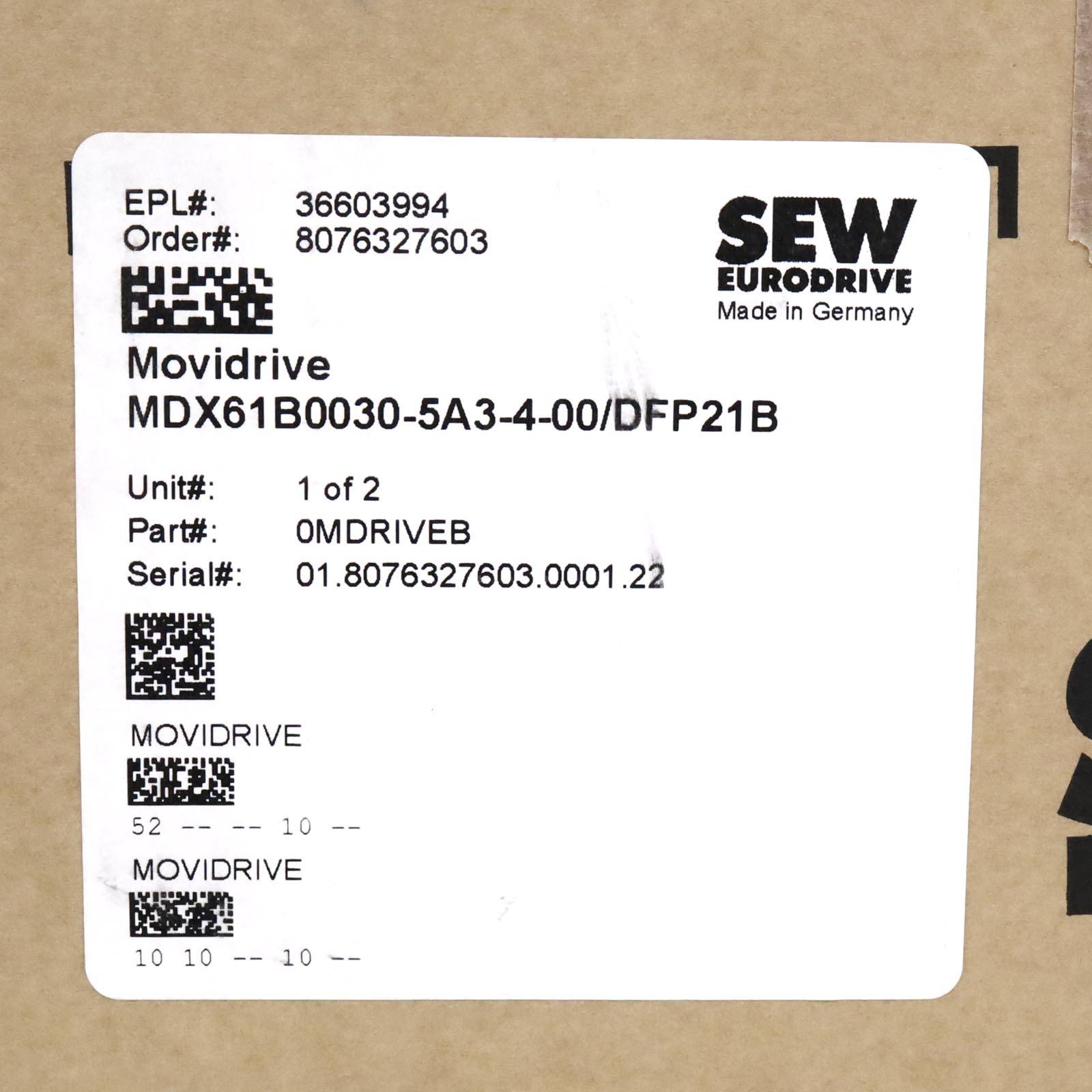 SEW Frequenzumrichter Movidrive MDX61B0030-5A3-4-00/DFP21B 08227195 OVP-1