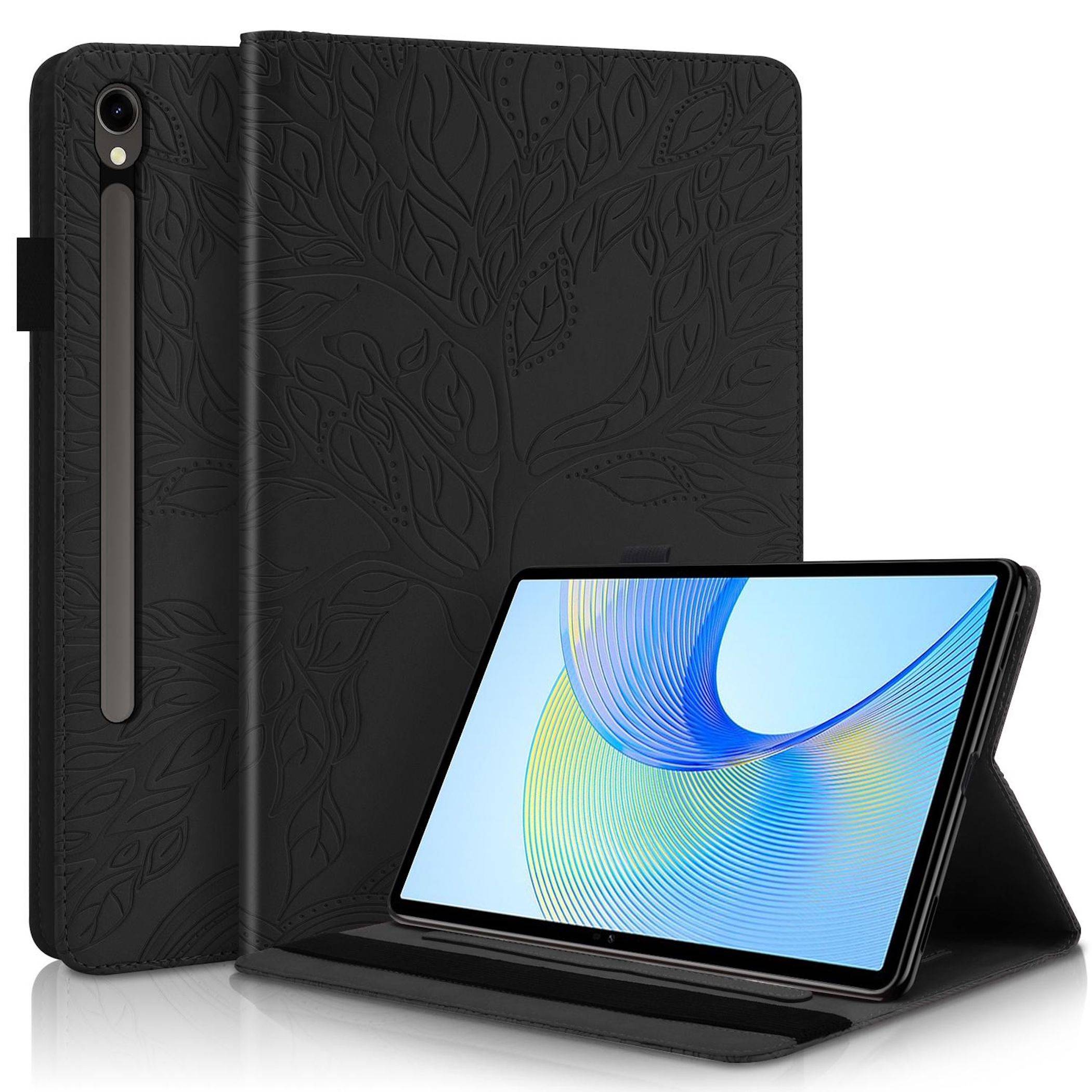 Für Samsung Galaxy Tab S10 FE Plus Kunstleder Baum Tasche Schwarz-0