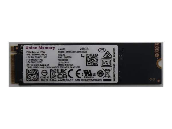 LENOVO - Union Memory - SSD - verschlüsselt - 256 GB - intern - M.2 2280 - PCIe 4.0 x4 (NVMe)