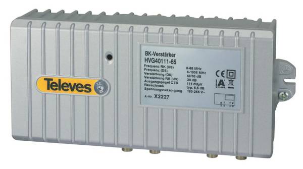 Televes BK-Guss-Verstärker HVG40111-65 40dB CTB 111dB 5-1006MHz RK 30dB Install.Baumaterial