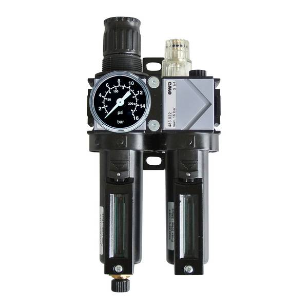 EWO 488.922, 2er-Wartungseinheit 488 variobloc, G¼, BG 20, Komfortverbindungs-Set, halbauto. Ablassventil, ohne Mano.